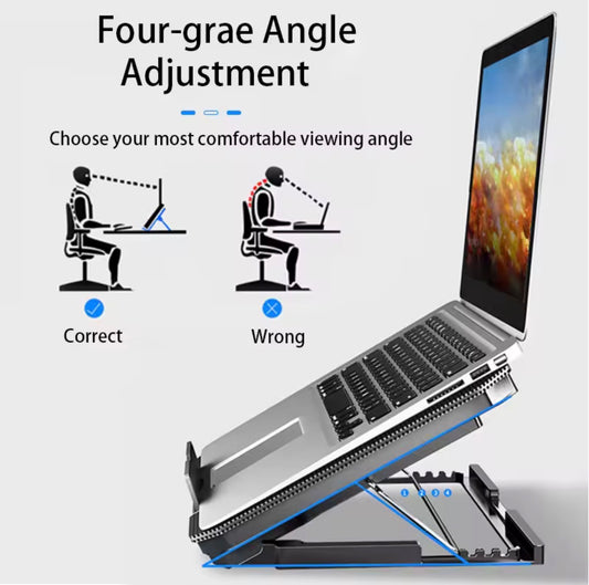 Adjustable Laptop Cooling Pad with Dual Fans – Foldable Laptop Stand Cooler with USB Ports for 12–17 Inch Laptops