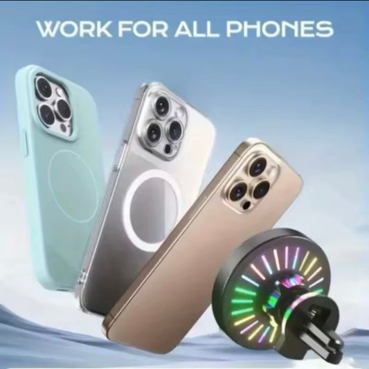 Magnetic Wireless Car Charger Mount – Fast Charging Phone Holder with RGB Light