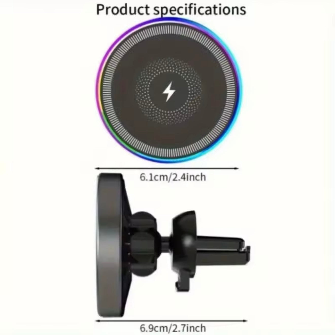 Magnetic Wireless Car Charger Mount – Fast Charging Phone Holder with RGB Light