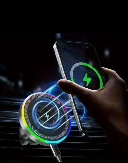 Magnetic Wireless Car Charger Mount – Fast Charging Phone Holder with RGB Light