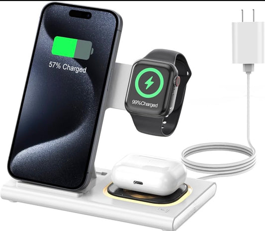 3-in-1 Foldable Wireless Charging Station – 30W Fast Charger for iPhone, Apple Watch & AirPods