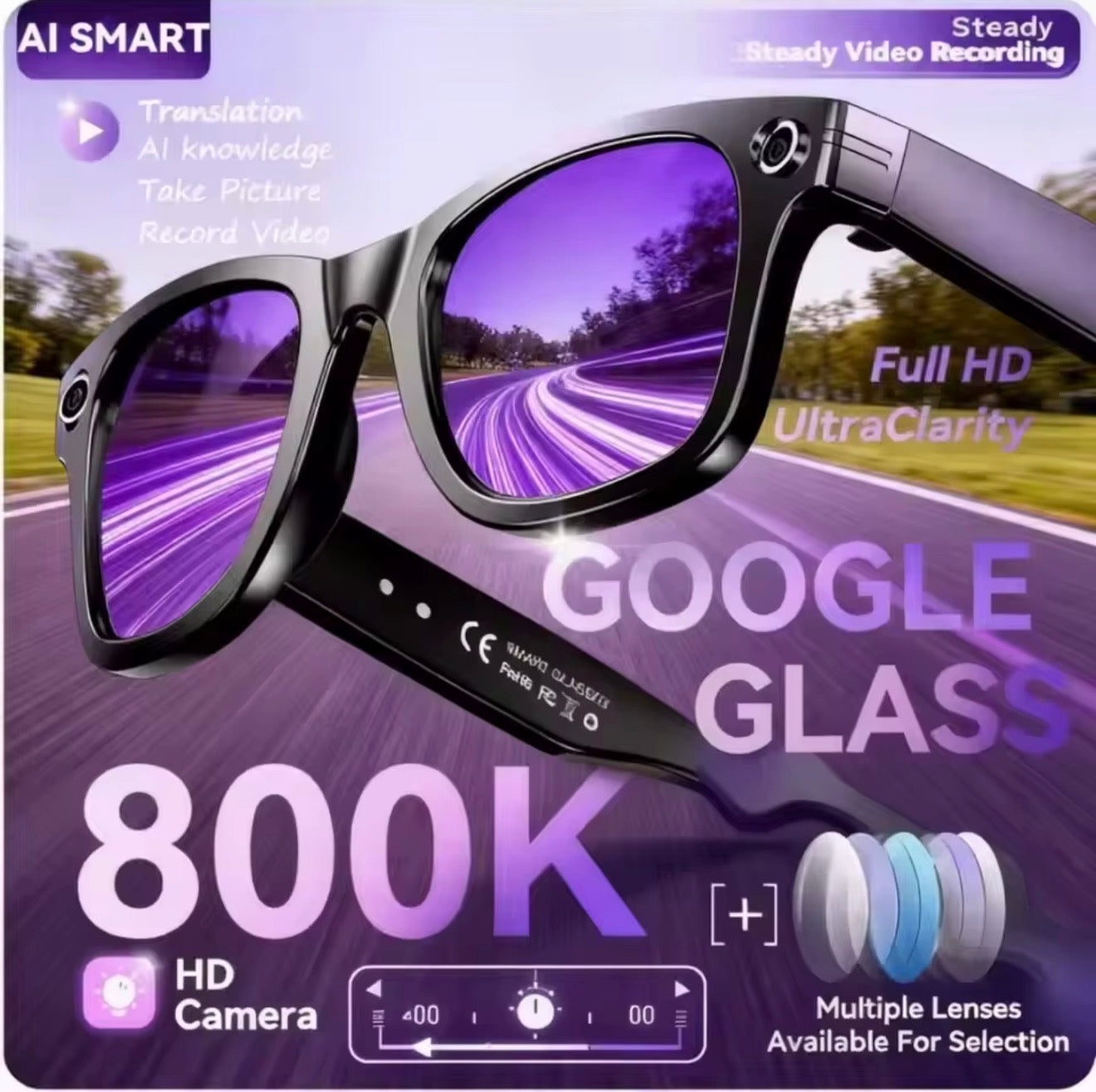 AI Smart Camera Glasses – HD Video Recording, Voice Control, WiFi & Translation Smart Glasses